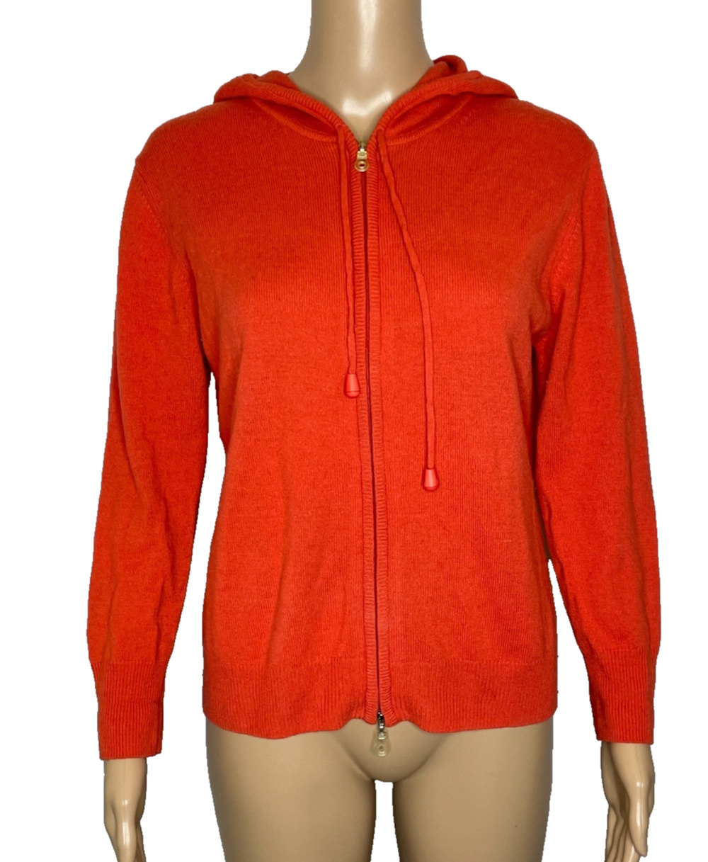 Women's Medium LouLou Orange Full Zip Cashmere Wool Blend Sweater